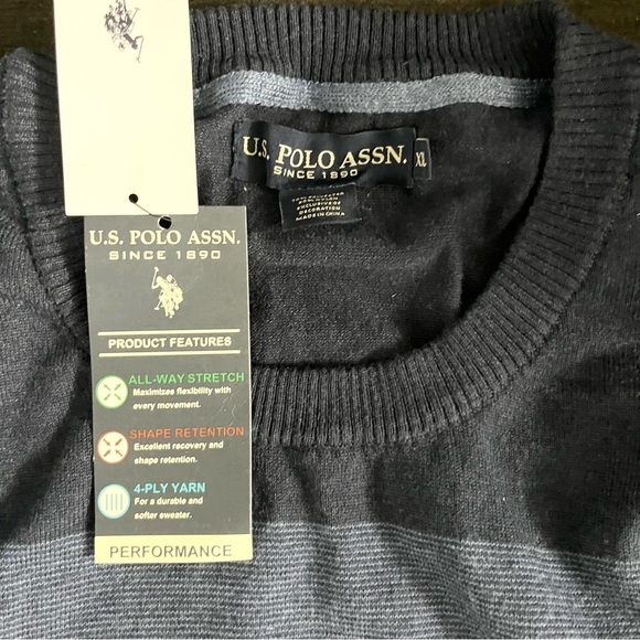 NWT US Polo Assn Blue Gradient Striped Long Sleeve Men’s Sweater See Note XXL - Picture 6 of 7